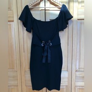 VENUS Size 2 Black Short Ruffled Sleeve Dress with Lace Up Belt Sexy New No Tag
